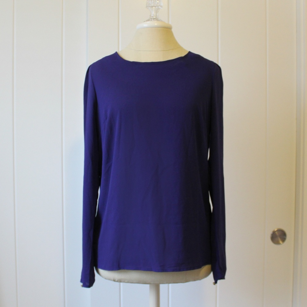 Royal Blue Purple Long Sleeve Chiffon Blouse M